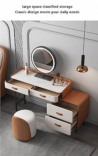 Tavolo da trucco moderno e minimalista con 3 modalità di illuminazione, design in legno massello, elegante tavolo da toeletta per donne e amanti del trucco