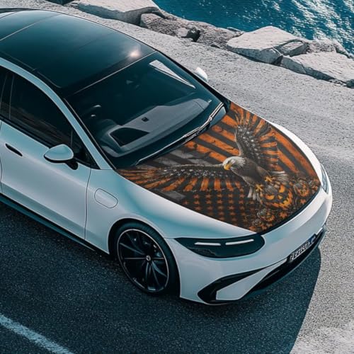 Image of Halloween Eagle Design Car Hood Cover Protector for SUV Sedans Trucks 59x39 Inch Stretchable Car Hood Wrap Blankets Waterproof Sun Proof Auto Patriotic Decorations