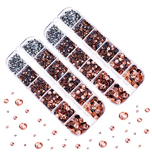BLINGINBOX DMC Hotfix - 2 cajas de diamantes de imitación en total, 5200 piezas de cristales redondos de tamaño mixto para hacer joyas de disfraces (champán) Cover