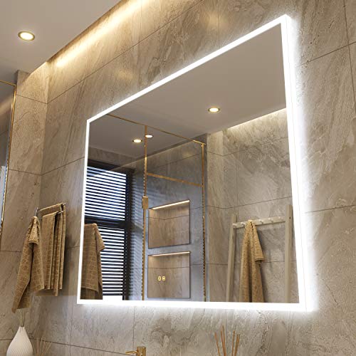 Petus PetusHouse 48 X 36 Inch LED Lighted Bathroom Mirrors, Acrylic Frame Wall Mounted White Light Dimmable Anti-Fog Memory Button Waterproof CRI>90 5MM Bedroom Mirror Vertical & Horizontal - Thumbnail 3