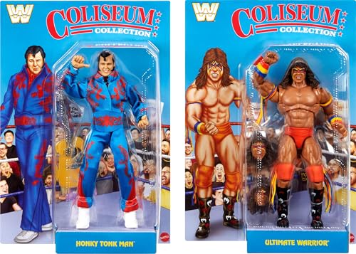 Image of Mattel WWE Coliseum Collection Action Figure 2-Pack, Set with Ultimate Warrior & Honky Tonk Man 6-inch Collectibles & Accessories Including Swappable Parts