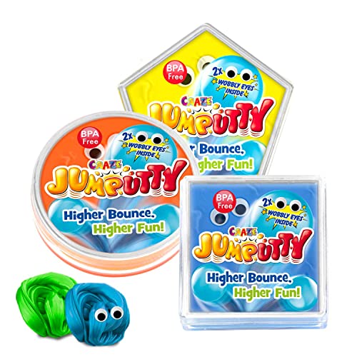 JUMPUTTY Springknete Hüpfknete Bunte Kinderknete Knetmasse 15g Dose Jump Knete Kinderparty Geschenk 18675, 5 Farben