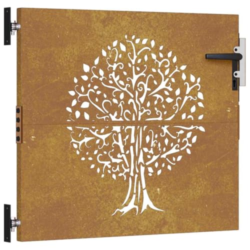 vidaXL Gartentor, Gartentür mit Bambus-Design, Abschließbar Hoftor Eingangstor für Garten Terrasse, Tor Zauntor Gartenpforte, 85x100 cm Cortenstahl