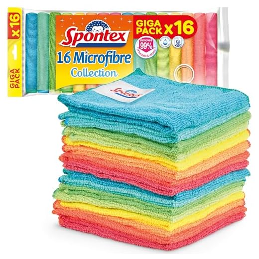 Bayetas de microfibra de Spontex para limpieza | 16 bayetas Microfibre Collection | Para usar como trapos del polvo y paños de cocina | 30 x 30 cm | Colores surtidos | 16 unidades