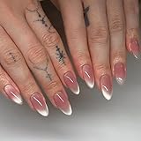 MouyouGlow Press on Nails Kurz,Almond Rosa Rot Gradient Glitzer Cat Eye Magnetic Fake Nails mit Nagelkleber,Pink Red Ombre Shimmer Phototherapy Künstliche Fingernägel für Frauen & Mädchen