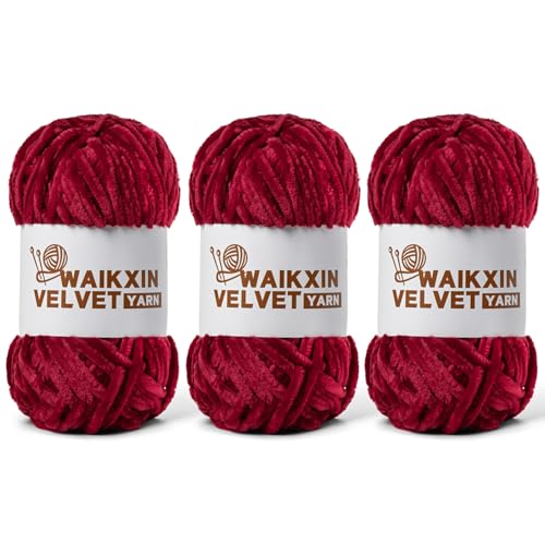 Image of 3 Pack Chunky Chenille Yarn for Crocheting, Baby Yarn for Crocheting Soft, Plush Velvet Yarns, 300g (262.4 yds) Fluffy Yarn for Crochet Amigurumi (3 Burgundy)