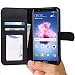 Produktbild ABACUS P Smart Hülle Tasche kompatibel mit Huawei P Smart Brieftasche [Abacus24-7] Handy-hülle/Leder-Tasche mit Ständer Fächern für Karten Bargeld, Handytasche Huawei P Smart Case Cover [Schwarz]