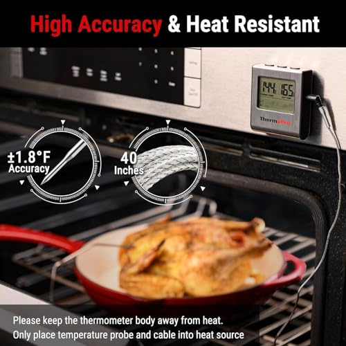 Image of LABART ThermoPro TP16 Large LCD Digital Kitchen Cooking Food Meat Oven Thermometer for BBQ Grill Smoker Built-in Clock Timer with Stainless Steel Probe