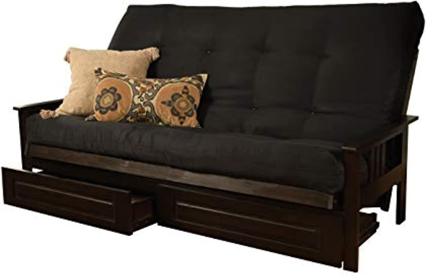 Maykoosh Queen Futon Frame with Storage - Coastal Charm Espresso Finish - Convertible Sofa Bed