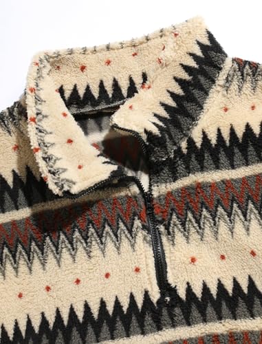 Image of ZAFUL Men 1 /4 Zipper Ethnic Aztec Fleece Unisex Winter Sweatshirt Tops 2026 | Funnel Neck Fluffy Polar Fleece Faux Sherpa Soft Thermal Pullover Kangaroo Pocket Jacket Hoodie Tops