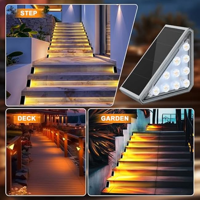 6 Pack Solar Stair Lights Outdoor Step Lights with Waterproof IP67 LED Solar Light for Outside Light Decor for Stair, Deck, Front Step, Front Porch, Patio, Garden and Backyard