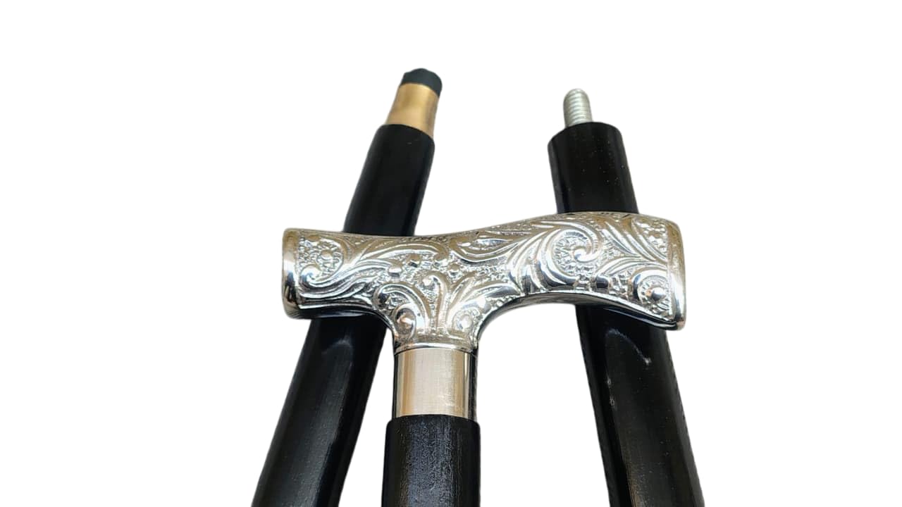 Elegant Silver Engraved Handle Wooden Walking Cane – Detachable Vintage Walking Stick | Collectible Gentlemen’s Cane | Victorian Style Gift-image-44