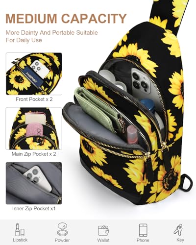 Image of Capolo Sling Bag for Women Men Waterproof Crossbody Bags for Women Trendy Casual Fanny Pack with Convertible Shoulder Strap Chest Bag for Travel Hiking(Sunflower, Medium)