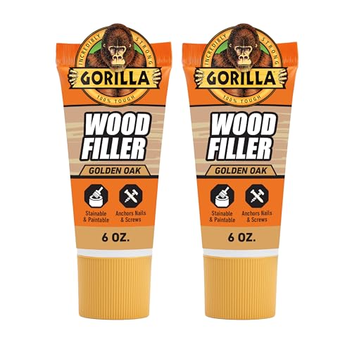 Gorilla All Purpose Wood Filler, Golden Oak Color, 6 Ounce Tube (Pack of 2) - Water Resistant for Indoor or Outdoor Projects and Repairs