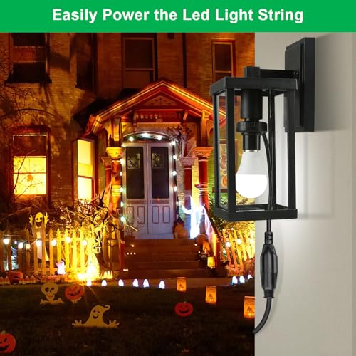 uyodm 3 in 1 light socket outlet adapter support 3 prong light bulb socket e26e27 light socket to plug adapter with extension cord for garage porch patio cctv camerablack