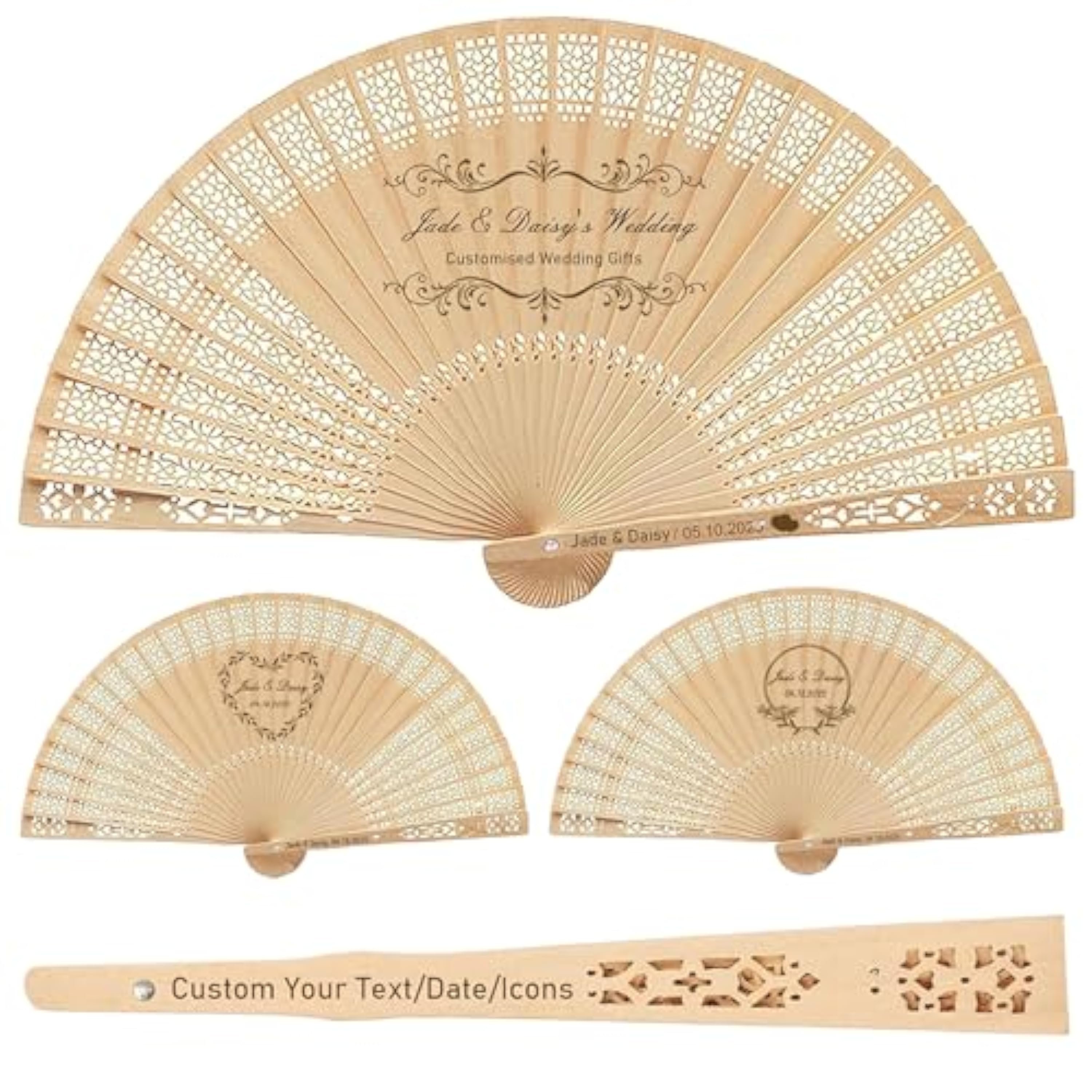 10 Piezas Abanicos Nupciales Personalizados con Grabado - Abanicos Plegables de Madera Aromática, Regalo Elegante para Invitados de Bodas, Bautizos y Eventos (10)