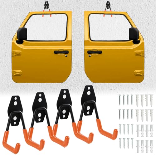 Xislet 4Pcs Jeep Door Hangers Jeep Wall Mount for Door Storage Hangers Compatible with 1956-2025 Jeep Wrangler CJ YJ TJ LJ JK JKU JL JLU JT Removable Door Storage Holder Garage Hooks Heavy Duty