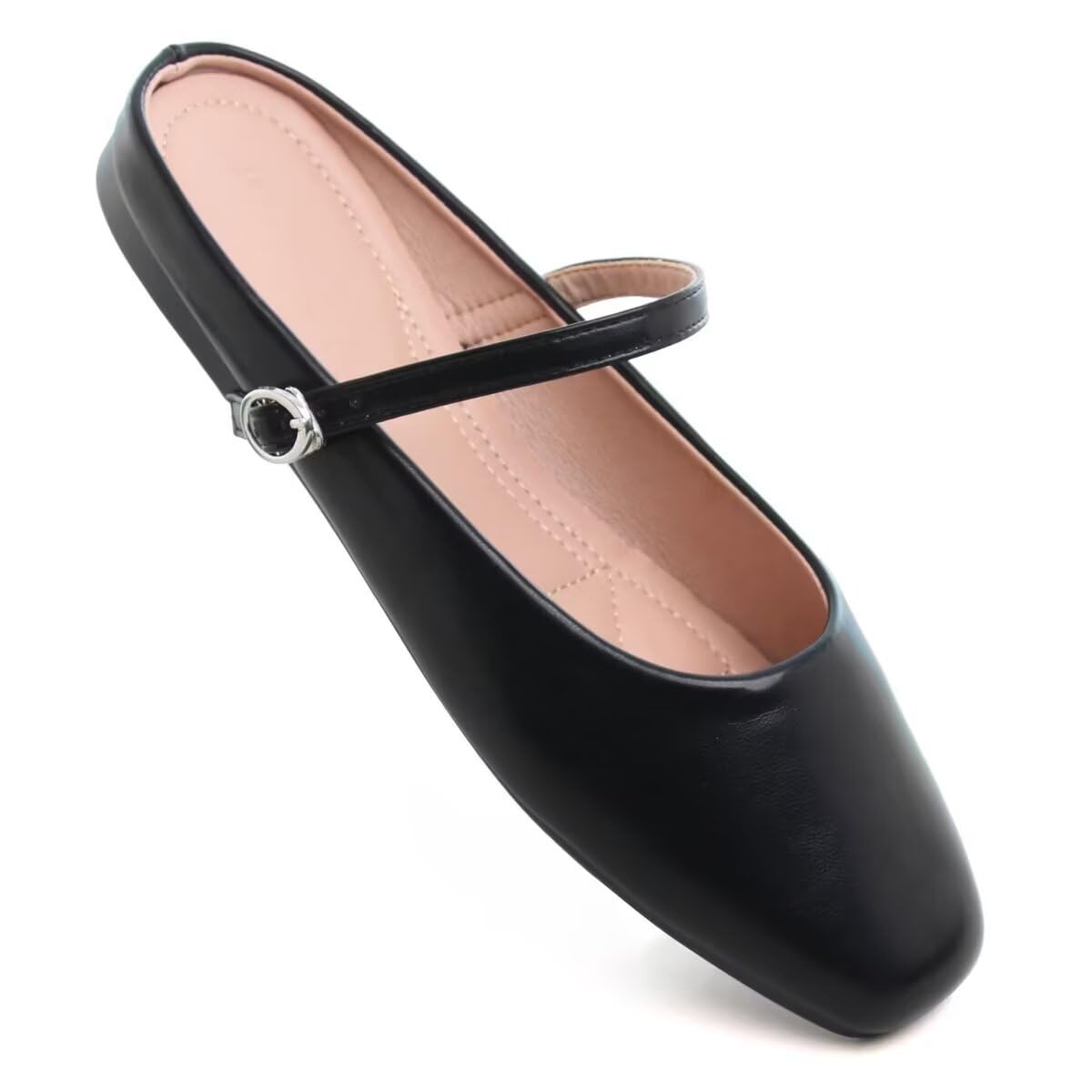 VFDB Women Mules Elegant Dressy Flats Closed Toe Microfiber Leather Shoes Adjustable Buckle Strap Mary Jane Casual Office Shoes