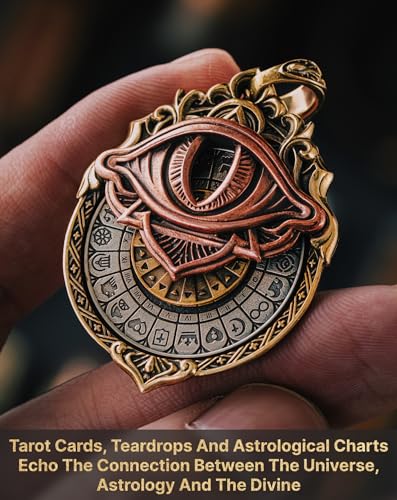 COPPERTIST.WU Tarot Vision Pendant - All-Seeing Eye Necklace, Tarot Card Symbol Pendant, Mystic Divination Jewelry, Spiritual Guidance, Fate Insights, Smooth Rotation (Brass & Copper & White Bronze)2