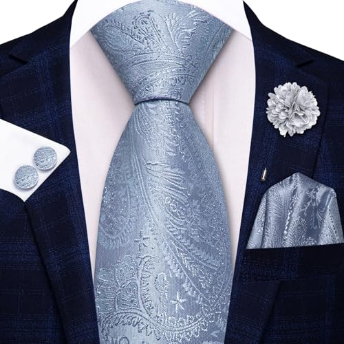 Image of Hi-Tie Zipper Ties for Men Pre-tied Tie Set Lapel Pin Pocket Square and Cufflinks Formal Business Wedding Adjustable Necktie