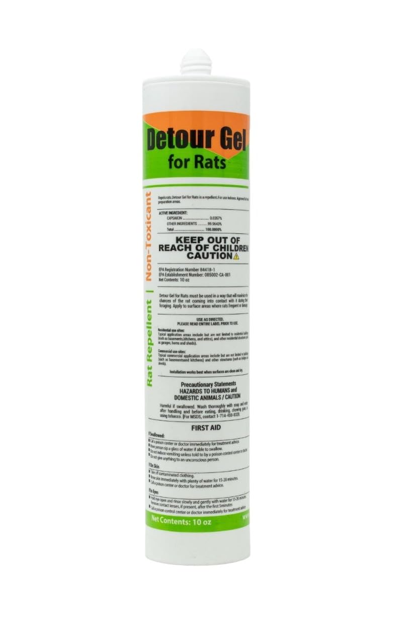 DETOUR Gel Rat Repellent | Maximum-Strength | All-Natural | 10 oz Tube | Pet Safe | NSF-Certified | EPA-Registered | Repels Mice Rats Rodents Cockroaches