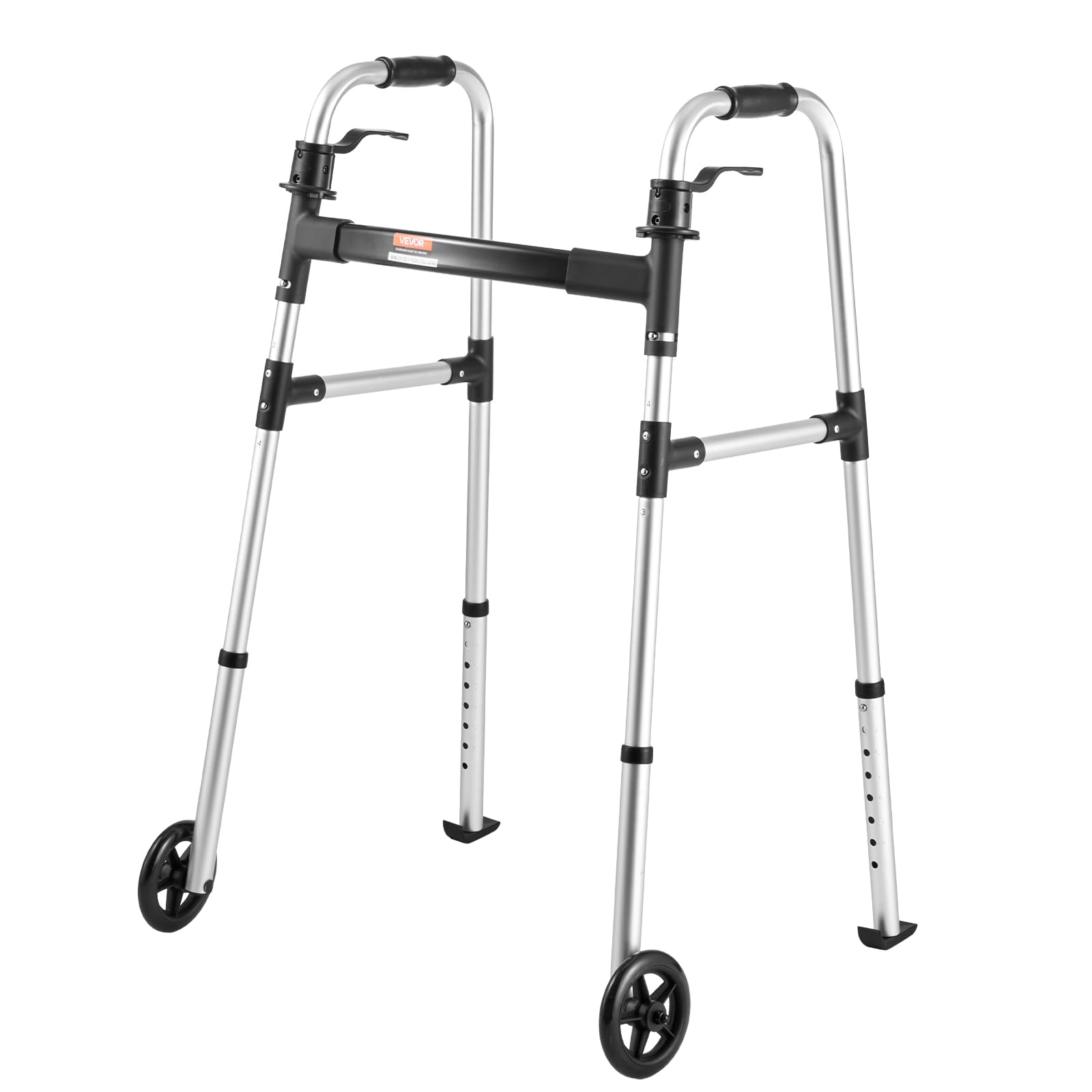 VEVOR Deambulatore Pieghevole per Anziani a 2 Pulsanti con Ruote da 127 mm e Altezza Regolabile su 8 Livelli, Ausilio per la Deambulazione in Alluminio Leggero con Portata di 158 kg, per Adulto