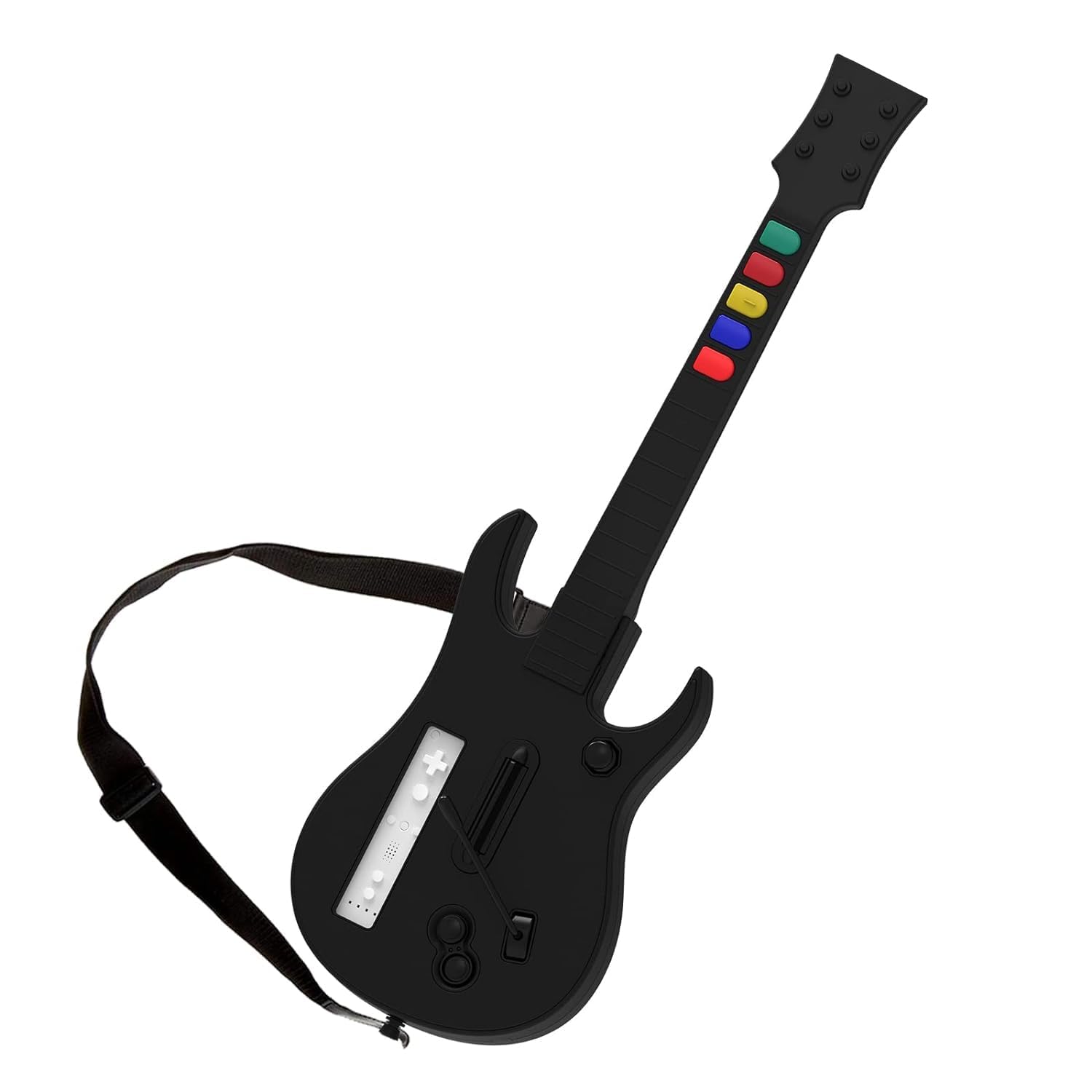 DOYO Manette sans fil pour Wii compatible avec Guitar Hero et Rock Band, fonctionne avec tous les jeux Guitar Hero, sangle ajustable (Noir)