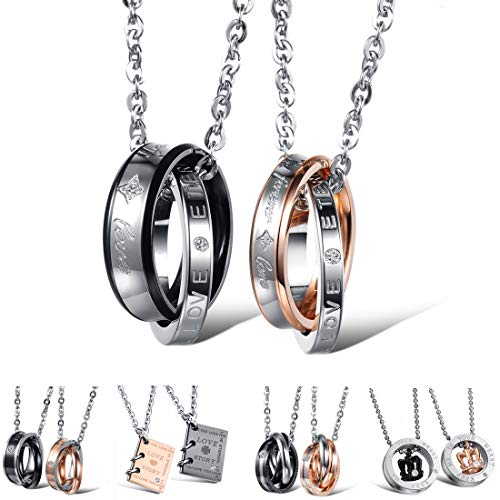 Kim Johanson Edelstahl Pärchen Halsketten *Verschiedene Motive & Farben* in Roségold, Gold & Silber Freundschaftskette, Geschenk, Glücksbringer, Schmuck, Kette inkl. Schmuckbeutel (Endless Love)