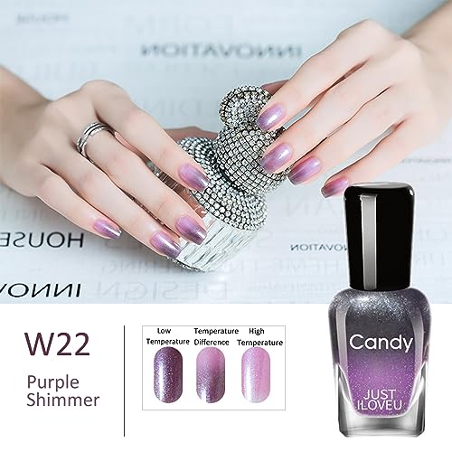 Purple Nail Polish - Quick Drying Long-Lasting Nail Varnish - Color Changing Temperature Control Nail Polish Home Nail Art Design - Without Use UV Lamp 7ml (W22 Purple Fine Flash) - Image 3