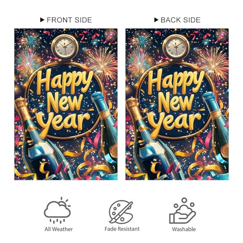 BlissYard Happy New Year Garden Flag 12x18 Inch Countdown Clock Winter Holiday Yard Decor Seasonal Banner Outdoor Celebration Lawn Sign Double Sided Polyester For Girls or boys gifts - Image 5