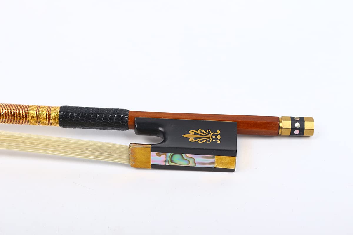 Arco de violín 4/4 de tamaño completo, palillo de madera de Brasil, rana de ébano, arco natural, lazos de violín rectos