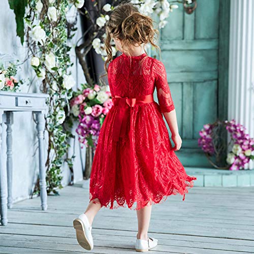 Ttyaovo Little Girls Chiffon Knit Hollow Casual Dress Size (100) 2-3 Years Red #TOP4