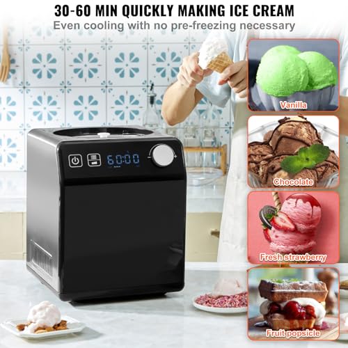 VEVOR Kompressor Eismaschine Eiscrememaschine 2 L, 180 W Frozen Joghurtbereiter Speiseeismaschine 3 Modi Joghurtmaschine Haushalt, Tragbare Eismaschine Sorbet Gelato Geräuscharm Schwarz Elektrisch – Bild 5