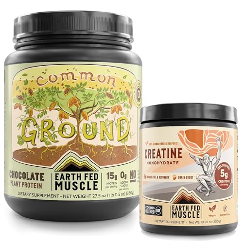 Earth Fed Muscle Vegan Performance Bundle – Chocolate Plant-Based Protein Powder + Pure German Creapure Creatine Monohydrate – Clean Muscle Building, Recovery & Energy – Gluten-Free, Soy-Free, Zero Su