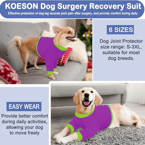 Image of KOESON Dog Recovery Sleeve for Front Legs, Soft Pet Recovery Suit After Surgery, Adjustable Dog Leg Elbow Protector, Pet Wound Care Shirt to Stop Licking, E-Collar Cone Alternative, Purple 2XL