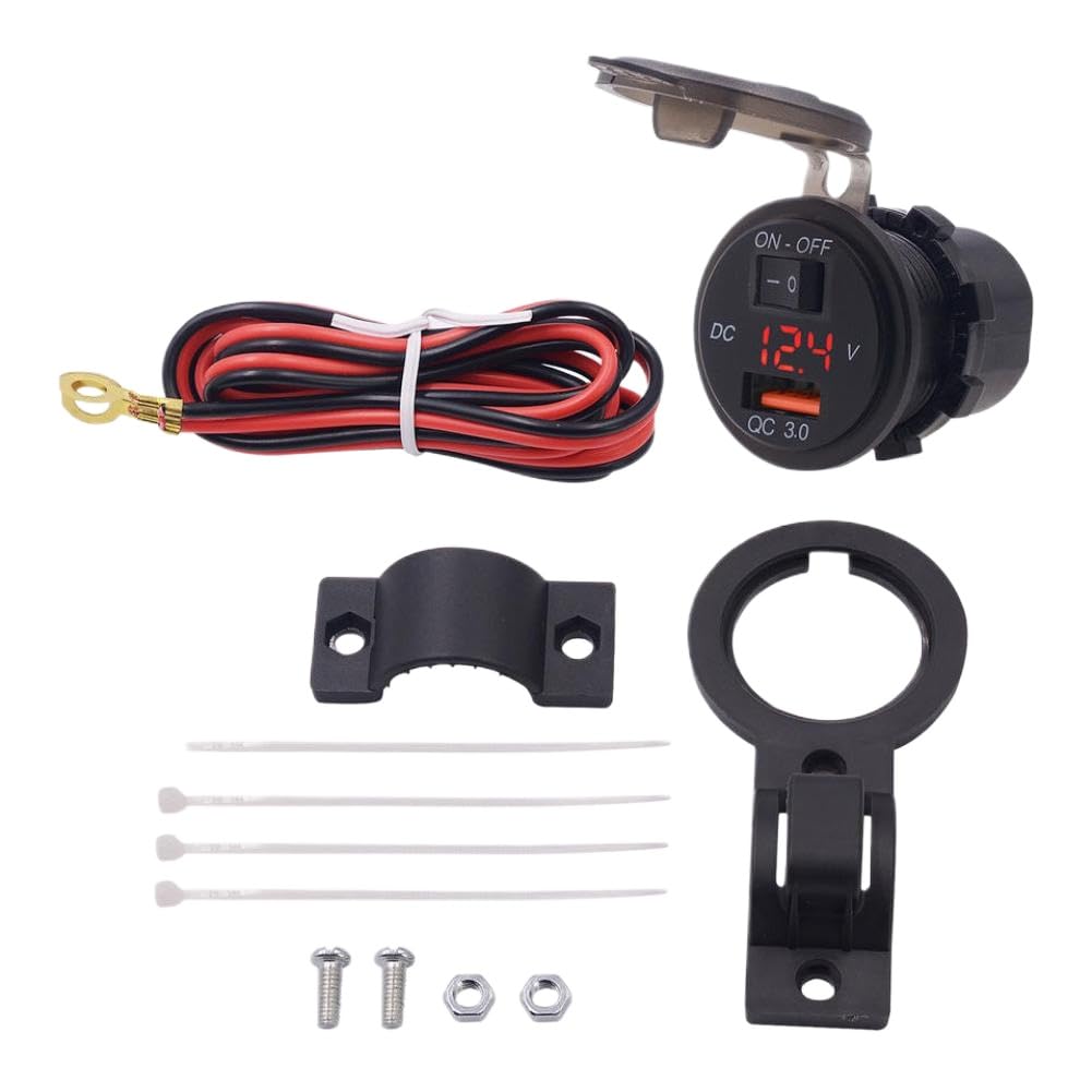 USB-Voltmeter-Schnellladegerät mit Schalter, Steckdose, kompatibel mit Motorrad, Auto, Boot, 12 V