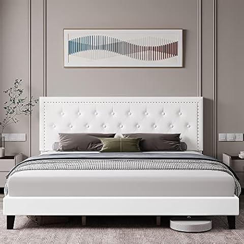 Homhougo Cama de Plataforma King Tapizada en Cuero Cover