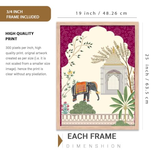 Image of kotart Indian Traditional Wall Art Painting | Madhubani Paintings with Frame Home Decoration For Living Room Bed Room Hotel Wall Decor Digital Reprint Set of 3 (19x25 inch)