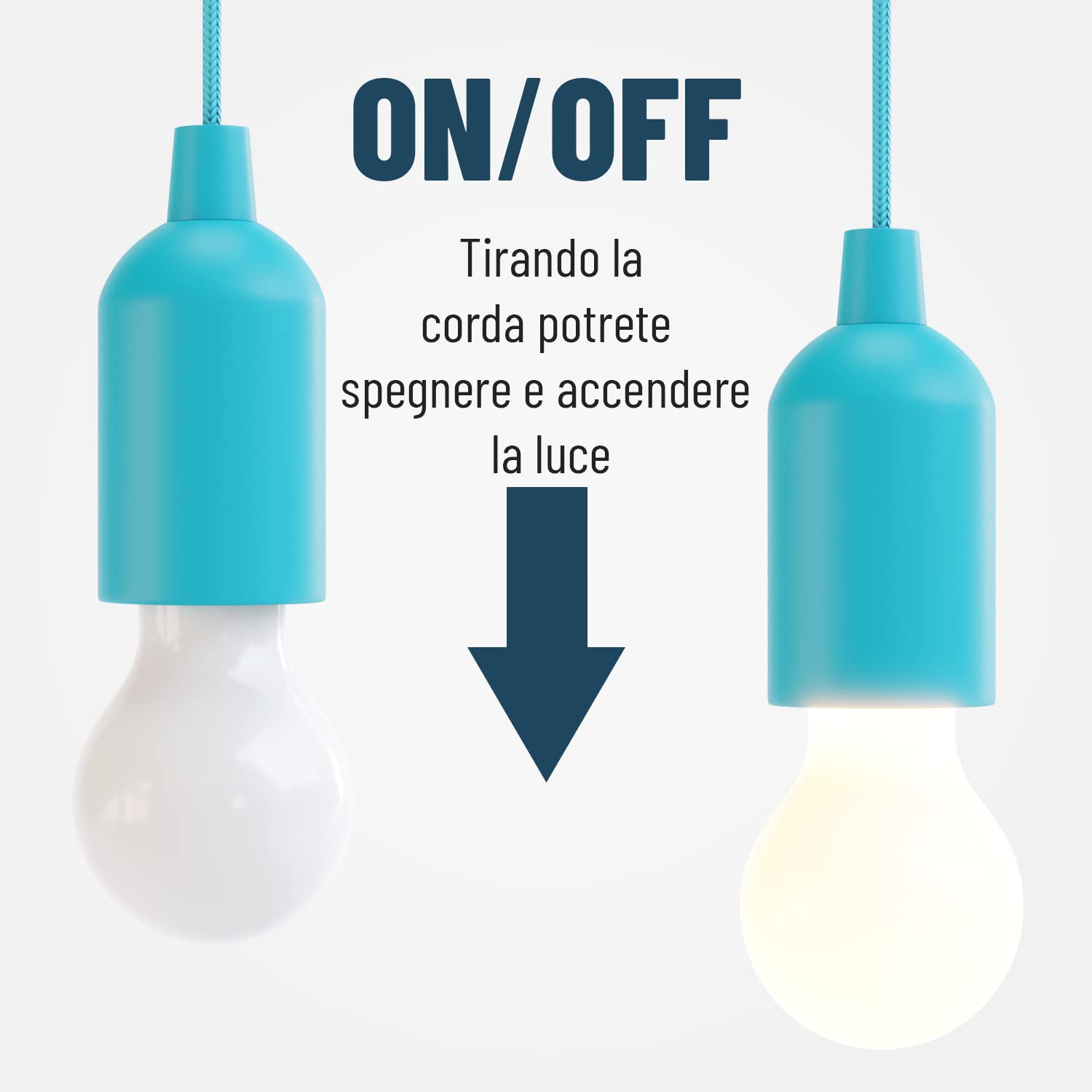 ABSINA Lampadina LED Portatile 1W Blu - Accensione A Strappo, Batterie Incluse, Luce Calda Per Giardino, Campeggio E Feste