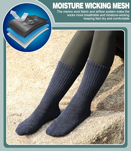 LANLEO Meias de lã Merino para caminhada para mulheres e homens, quentes, quentes, grossas, amortece