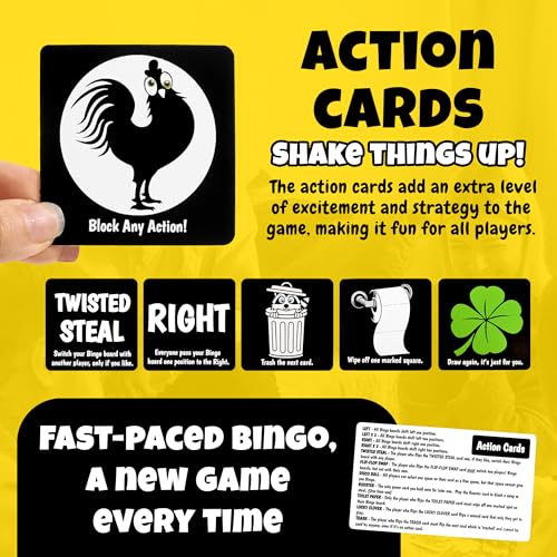 Bingo with a Twist Party Game, Bingo with Action Cards, Fun Twist, Action Cards with a Block, Swap, and Steal, no More Balls, It\'s Anyone\'s Game! - Thumbnail 2