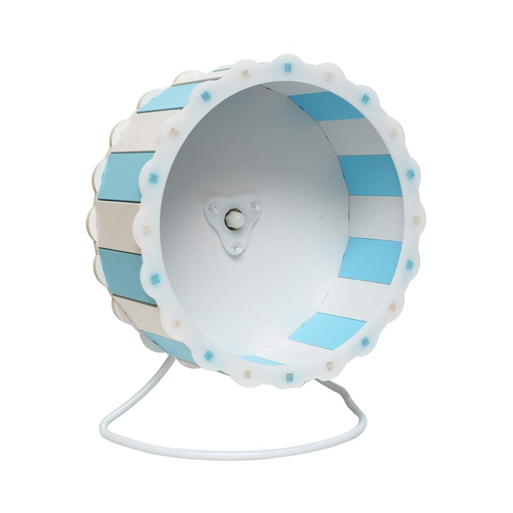 Petzilla Quiet Hamster Exercise Wheel Silent Spinner, Made of Wood, Stand Included, Sunflower Design (9", Blue-White)