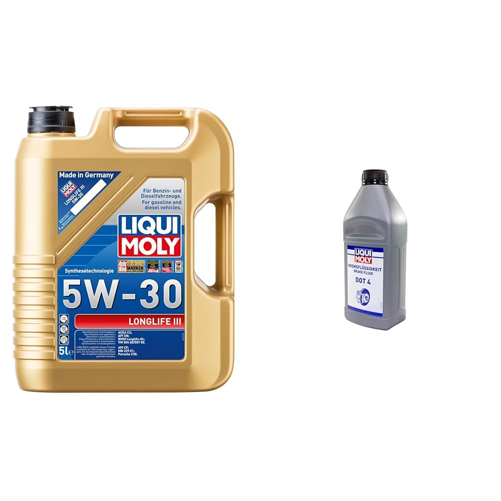 LIQUI MOLY Longlife III 5W-30 | 5 L | Synthesetechnologie Motoröl | Art.-Nr.: 20647 & Bremsflüssigkeit DOT 4 | 1 L | Bremsflüssigkeit | Art.-Nr.: 21157