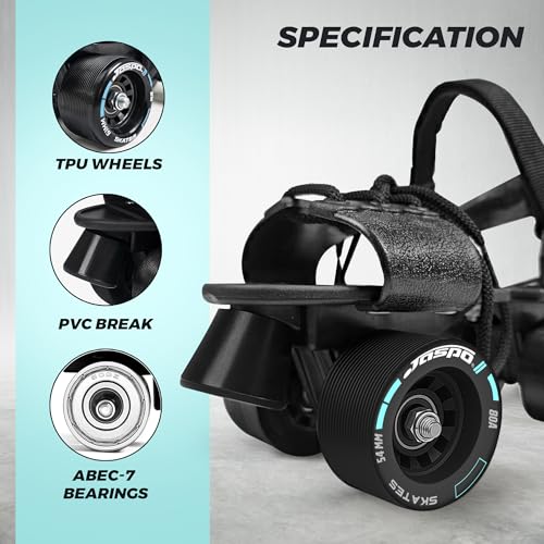 Image of JASPO Razor Adjustable Roller Skates | Unique Ankle Support | 61mm PU Wheels | Anti-Skid Surface | Lightweight | Quad Skates for Kids & Adults (Size 25-31 cm, Age 8+)