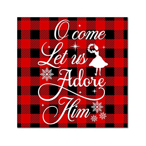 O Come Let Us Adore Him plaque murale bois rustique idée cadeau maison salon