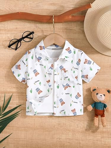 Image of Boys Short Sleeve Button Down Shirts, Plaid and Striped Pattern, Cotton Casual Tops, Pack of 2