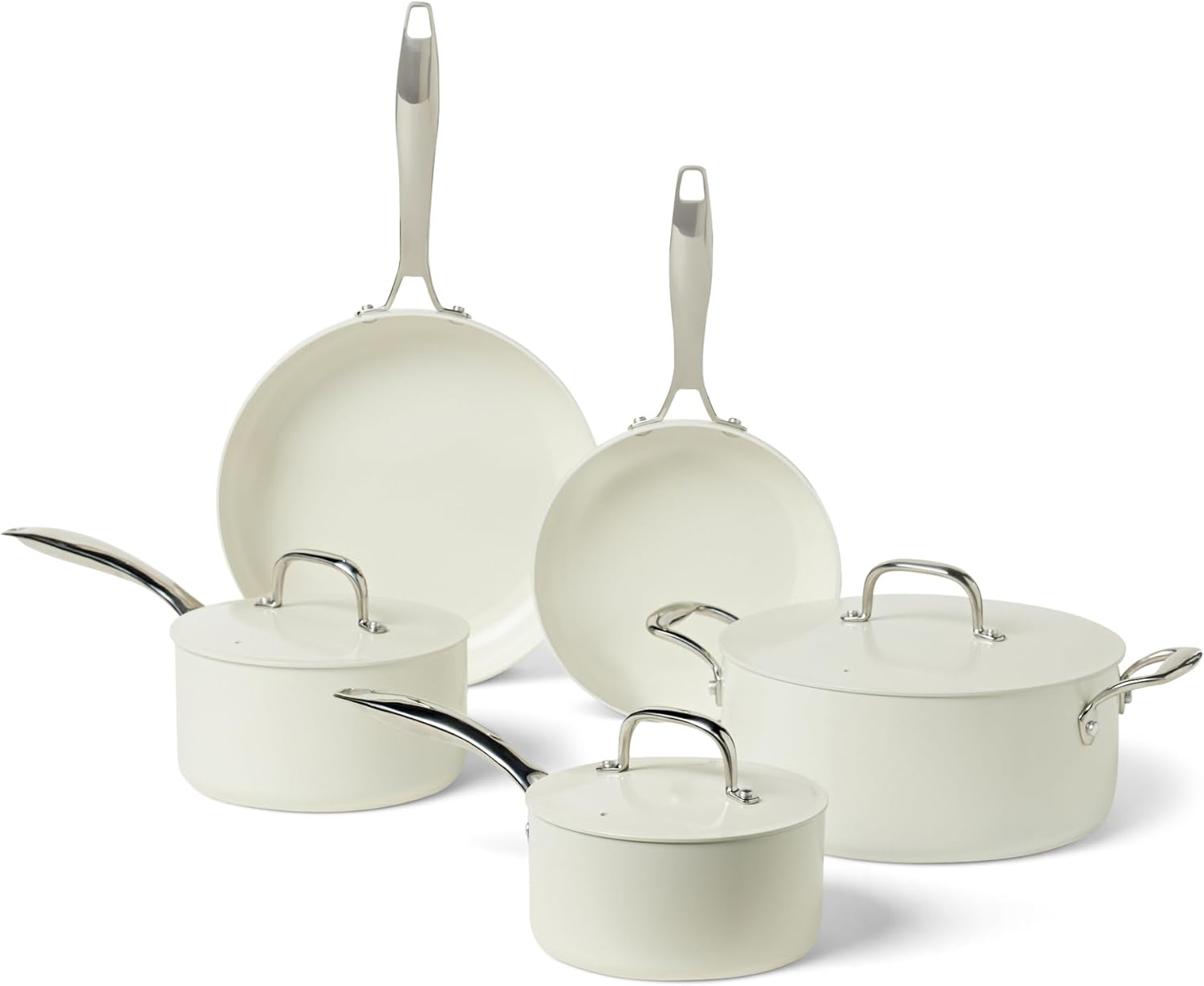 Amazon Basics 8-Piece Ivory Nonstick Ceramic Cookware Set – Oven & Dishwasher Safe Amazon Basics 8-Piece Ivory Nonstick Ceramic Cookware Set – Oven & Dishwasher Safe