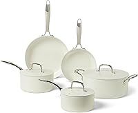 Amazon Basics 8-Piece Ceramic Nonstick Cookware Set, Pots & Pans, Oven-Safe 450°F, Dishwasher Safe, All Stovetops incl. Induction, Ivory
