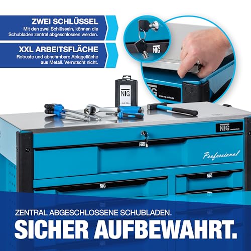 Carro de herramientas XXL equipado con herramientas | 457 piezas | +12 cajones con cerradura | 10 con herramientas | con incrustaciones flexibles de óptica de carbono | Carro de taller Caja de - Imagen 6