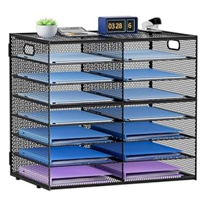 Lavatino 14 Compartments Paper Organizer for Desk, Mesh Literature Organizer, Mail File Sorter Tray with Handle, Desktop Mailbox for Office Classroom Home, Black